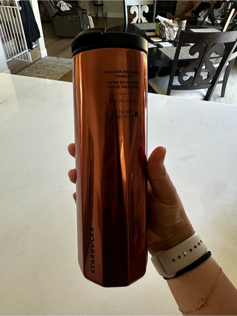 Starbucks Copper Metallic Vacuum Tumbler with Black Lid 24 ounces
